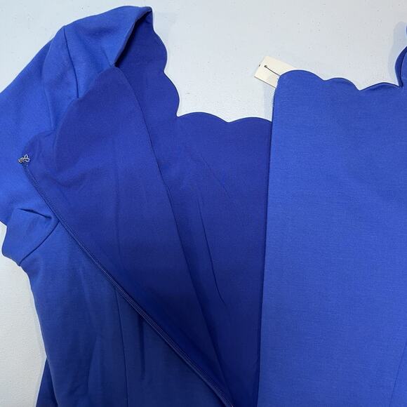 Talbots Petites Scallop Square Neckline Sheath Dress Size 12P Blue New With Tags - Picture 6 of 7